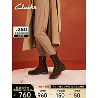 Clarks 其乐 女鞋奥芮系列马丁靴女秋冬复古靴子高帮绑带英伦女靴 深棕色 261679325 40