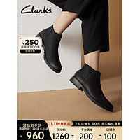 Clarks 其乐 克拉克系列女鞋切尔西靴秋冬透气舒适防滑短靴女 黑色 261675334 37