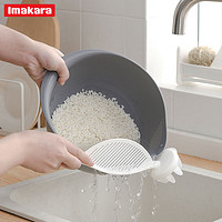 Imakara日本洗米厨房用品家用懒人不伤手沥水搅拌筛淘米棒淘米勺 白色