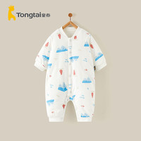 Tongtai 童泰 婴儿连体衣秋冬季纯棉宝宝衣服家居保暖内衣对开哈衣夹棉爬服 蓝色 80cm