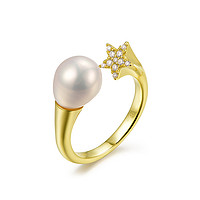 京润珍珠 设计S925银淡水珍珠戒指开口8-9mm水滴形