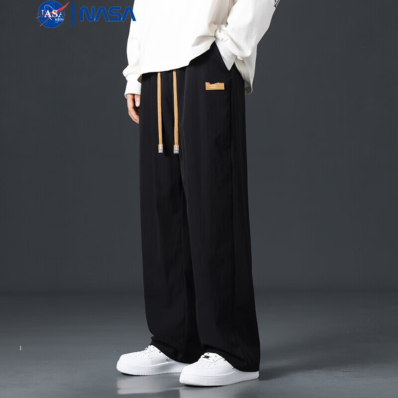 NASAMITOO直筒休闲裤男士宽松休闲简约百搭阔腿裤子男 黑色 4XL