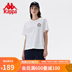 Kappa 卡帕 短袖2023新款女运动T恤纯棉印花休闲短袖夏季圆领半袖 漂白-001 M