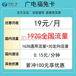 BROADCASTING 廣電 福兔卡 19元月租（ 162G通用流量+30G定向流量）可選歸屬地