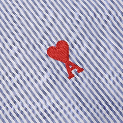 ami PARIS男士经典红色爱心刺绣款条纹棉质长袖衬衫