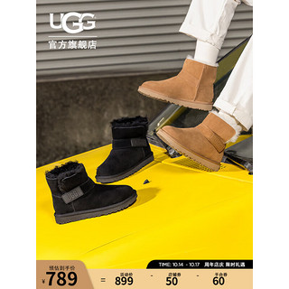 UGG Classic Novelty经典新奇系列 Mini Bailey Graphic Logo Strap迷你贝莉 女士短筒雪地靴 1137073 栗色 38