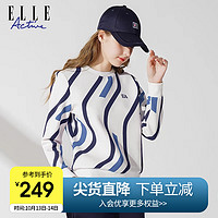 ELLE Active 2021秋装薄款法式休闲卫衣女拼色显瘦圆领运动套头衫