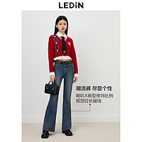 LEDIN 乐町 新品分割线牛仔喇叭裤2023年秋季休闲时尚显高显瘦牛仔长裤