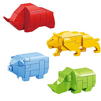 BXA 儿童创意动物鲁班锁玩具智力DIY拼插孔明锁积木玩具礼物 红色公牛+黄色豹子