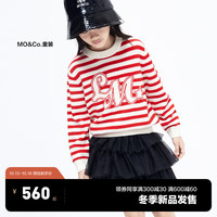 little MO&Co.美丽诺羊毛 little moco童装23冬装男女童条纹套头毛衣毛衫 红白条色 110/56
