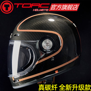 TORC 复古机车头盔摩托车头盔碳纤维头盔赛道车手全覆式头盔四季通用全盔安全舒适轻盈 T135 透明亚光 L码