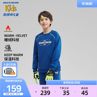 Skechers斯凯奇暖绒科技保暖加绒卫衣秋冬刺绣宽松运动上衣P423B032 正蓝/0022 120cm