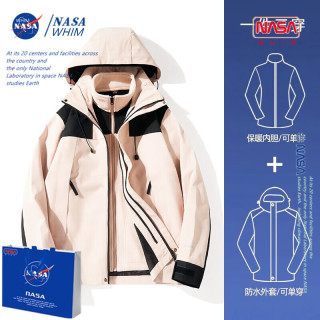 WHIM NASA山系户外冲锋衣男女款三合一可拆卸防风防水登山工装机能夹克外套 贵妃粉(男女同款三合一) 3XL(190-205斤)