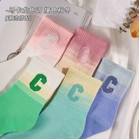 CqiuKeu袜子字母C渐变色运动袜韩版女春夏季ins潮秋冬款男士中筒袜 渐变色大G女中筒 均码