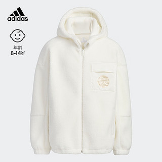 adidas阿迪达斯轻运动女大童儿童冬季加绒加厚连帽夹克外套 汉玉白/白 140CM