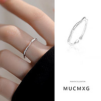 MUCMXG 通体s925纯银莫比乌斯闪钻戒指女时尚个性甜酷风素圈活口指环