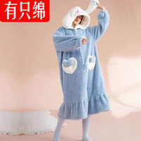 有只绵睡衣女冬加绒加厚长款法兰绒睡袍女士浴袍甜美加绒可爱卡通珊瑚绒 玉桂狗睡袍 均码
