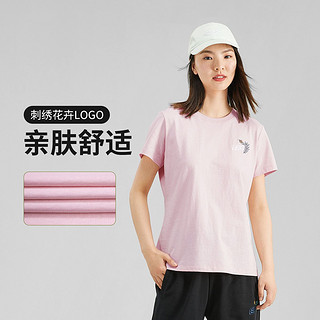 SKECHERS 斯凯奇 23年夏短袖t恤女刺绣花卉logo女式t恤舒适纯棉运动t恤女