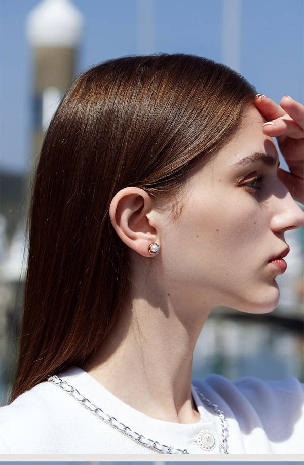 tsl谢瑞麟18k金珍珠耳钉女几何菱形彩金耳环耳饰bd326bd327菱形珍珠