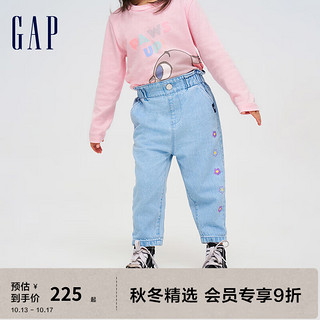 Gap女幼童秋季2023纯棉花苞锥形裤萝卜裤811042儿童装撒欢裤 浅蓝色 110cm(4岁)偏小 选大一码