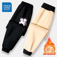 真维斯女童加绒裤子冬季儿童外穿保暖棉裤中大童小女孩秋冬打底裤潮 黑(骑马) 130