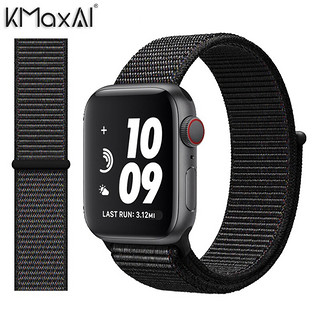KMaxAI 开美智 苹果手表s8表带iwatch7代编织手表带 尼龙回环式运动型腕带适用apple watch6/5/4/SE 黑色45/44/42mm