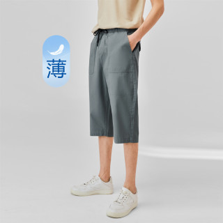 纯棉梭织宽松抽绳松紧腰薄休闲七分裤男款
