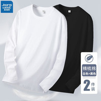 JEANSWEST 真维斯 长袖T恤男士青年秋冬季纯色黑白棉体恤上衣服男装 白色+黑色 M