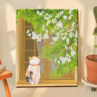 倍思家 数字油画diy风景花卉手绘油画填色客厅装饰画儿童手工画动漫挂画 窗台上的猫 50