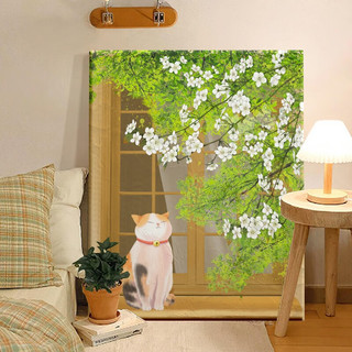 倍思家 数字油画diy风景花卉手绘油画填色客厅装饰画儿童手工画动漫挂画 窗台上的猫 50