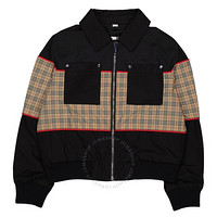 限尺码：BURBERRY 博柏利 男童黑色格纹镶边 Harrington 夹克