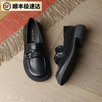 汝晗小皮鞋英伦风时尚低跟季一脚乐福鞋仙女甜美百搭单鞋女 寂静黑@# 37