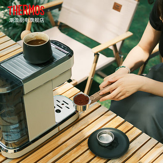 THERMOS 膳魔师 咖啡机意式浓缩咖啡机半自动 家用复古咖啡机 20Bar高压喷射可打奶泡大容量水箱 EHA-3211A 蓝色