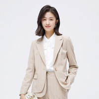 珂思秋季竖条纹时尚百通勤休闲正装西装外套小西服女