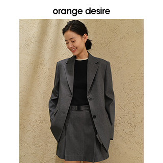 orangedesire雾灰格廓形西装套装女复古通勤西服外套