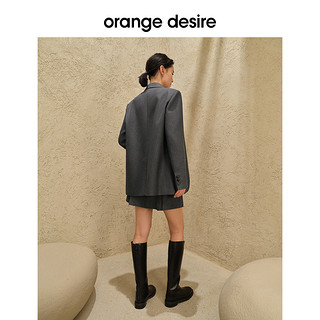 orangedesire雾灰格廓形西装套装女复古通勤西服外套
