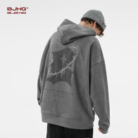 BJHG不计后果秋季美式重磅加绒连帽卫衣男生国风潮牌外套