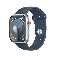 Apple Watch Series 9 智能手表蜂窝款45毫米银色铝金属表壳风暴蓝色运动型表带M/L MRP93CH/A