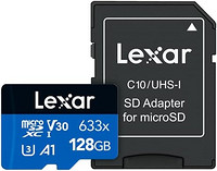 Lexar 雷克沙 高性能 633x 128GB microSDXC UHS-I 卡，带 SD 适配器，读取速度高达 100MB/s，适用于智能手机、平板电脑和运动相机