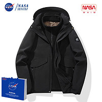 WHIM NASA户外山系冲锋衣三合一男女同款潮流石墨烯保暖内胆外套夹克男 黑色 L(105-130斤)