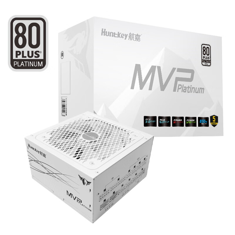 Huntkey 航嘉 MVP P850 白金牌（92%）全模组ATX电源 850W 白色