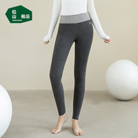 松山棉店保暖打底裤女含羊毛可外穿高腰无痕保暖裤 条纹-深灰 165