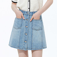 LILY丽丽 牛仔裙女秋别致排扣显瘦高腰牛仔短裙a字半身裙女