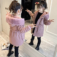 PAPIBEAR 啪吡熊 女童棉服冬装2023新款儿童洋气加绒加厚派克服女大童棉衣外套 粉色 120