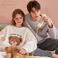 GUKOO 果壳 家居服女泰迪熊珊瑚绒睡衣女秋冬女士保暖睡衣套装家居服米粒绒 泰迪熊女套装 XS