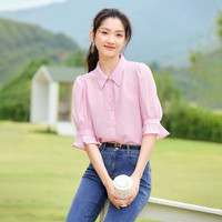 香影 X.YING五分袖衬衫女法式薄款泡泡袖米宽松休闲衬衣
