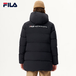 斐乐FILA 男士羽绒服冬季中长款保暖连帽黑色外套 正黑色-BK 165/88A/S