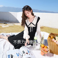 X.YING 香影 假两件连衣裙拼接新年装娃娃领针织透气毛衣裙