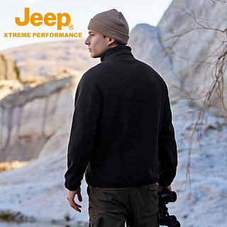 Jeep吉普款男女抓绒衣冬加厚抗静电冲锋衣内胆外套 品牌黑  XL（165-180斤）