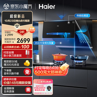 Haier 海尔 抽油烟机燃气灶 侧吸式变频烟灶套装  26立方大吸力 挥手智控 家用厨房抽烟机EC911UD+Q2BE2天